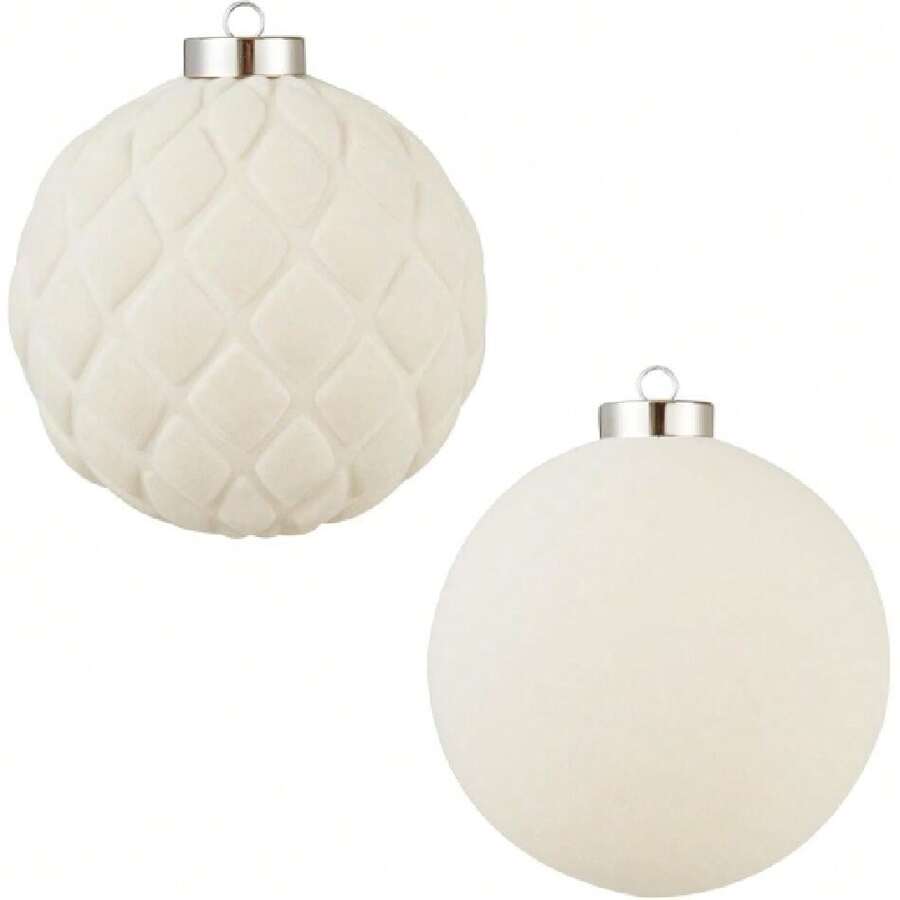 Large Velvet Christmas Ball Ornaments - 6 Inch Flocked Christmas Balls Shatterproof Drative Hanging Ornaments Set For Xmas Tree Holiday Wedding Party Dr (Cream, 2pcs), These Oversized Velvet Baubles Boast A Sumptuous, Soft Texture And Rich, Deep Hues, Adding Luxurious Warmth To Your Christmas Tree.  Their Full, Rounded Shape And Velvety Finish Make Them Stand Out As Elegant Focal Points, Elevating Your Festive Setup With Timeless Glamour.26616919,Fireplace Decoration ,New Year Decor ,Shatterproof - Đen và trắng - Xem 1
