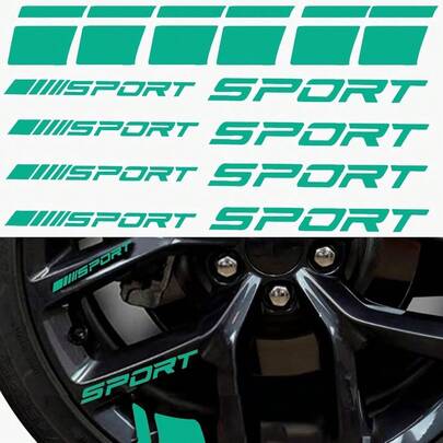 Pincuttee 14pcs Car Decal Stickers,Wheel Rim Decal Sticker,Sport Logo Reflective Stickers,Sport Emblem Car Rear Bumper Sticker,Rear Mirror Decals For Vehicles(Red,14PCS)