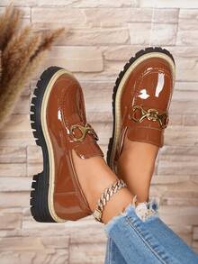 女士乐福鞋，复古学院风小皮鞋，棕色蝴蝶结装饰，套脚鞋，厚底鞋，女鞋，女士工作鞋 - 棕色 - 查看 8