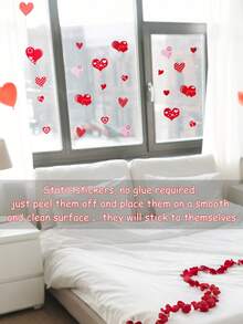 100Pcs-Hearts-Shape Valentine's Day Window Clings For Valentine's Decoration Wedding Party Birthday Party Supplies,Valentines Day Decorations, Restaurant Decoration, Hotel Decoration, Bedroom Decoration, Living Room Decoration;