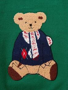 كنزة صوفية بناتية مطرزة برسم الدب الكرتوني، بتصميم محبك مريح مناسب للأطفال من عمر 4 إلى 12 سنة، ملابس علوية كاجوال متعددة الاستخدامات للخريف والشتاء - أخضر - مشاهدة 3