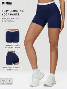 MFVIM Pantaloni scurți sport pentru femei, cu talie înaltă, mulați, în culori contrastante, potriviți pentru tenis, pickleball, ciclism, antrenamente la sală