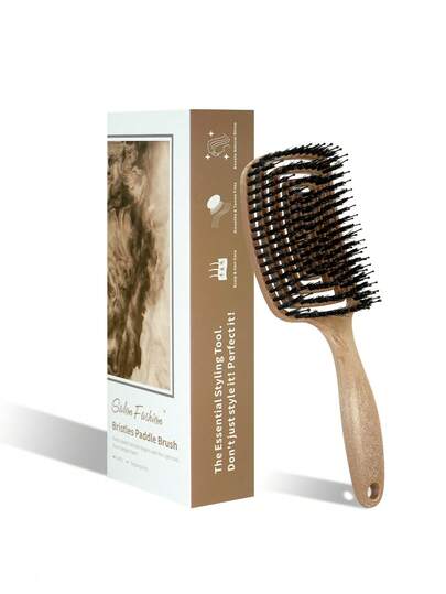 Bộ 1 lược chải tóc chuyên nghiệp kèm hộp, lược lông heo rừng, lược làm mượt tóc xoăn, lược chải tóc unisex, thích hợp cho cả tóc ướt và tóc khô, quà tặng Giáng sinh.