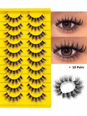10对透明带猫眼假睫毛，自然纤细仿貂毛假睫毛，蓬松柔软，非常适合日常派对、约会、舞台表演和化妆。