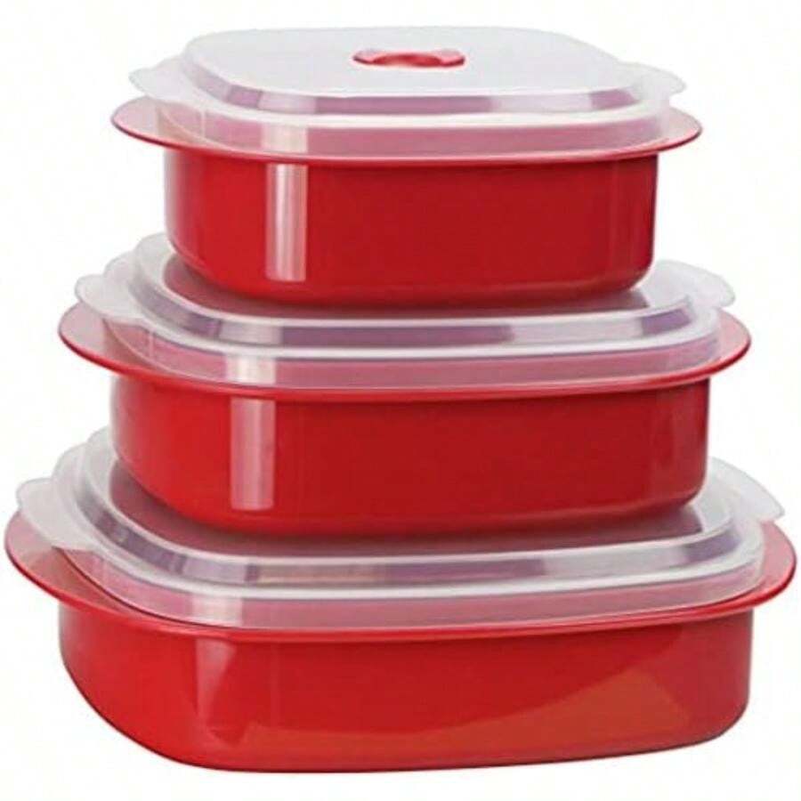 Calypso Basics por Reston Lloyd Utensilios de cocina para microondas, 6 piezas, vaporera y almacenamiento, color negro, , 1(Rojo -) - Tipo 8 - Ver 1