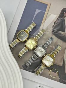 Relógio feminino casual quadrado de quartzo com pulseira metálica, decorativo e ideal para uso diário (1 unidade).
