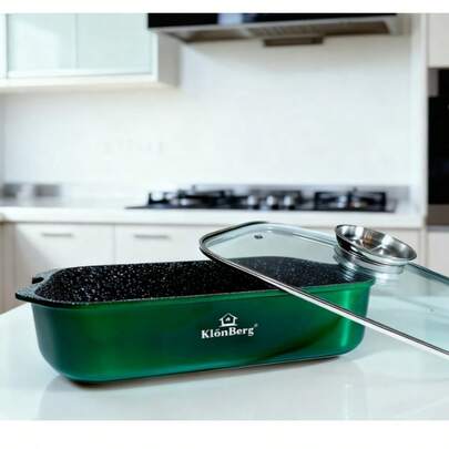 34 x 25 cm großer Backpfanne mit 6 L Fassungsvermögen - Antihaftbeschichtetes Aluminiumguss-Kochgeschirr, Marmordeckel-Design, vielseitiges Küchenutensil zum Braten, Schmoren, Sautieren und Backen