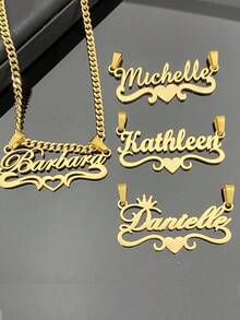 Customized Dainty Nameplate Necklace, Custom Name Stainless Steel Necklace, Personalized Nameplate, Golden Love Gold Name Necklace, 18K Gold Filled Name Necklace,Suitable For Women, Personalized Gift For Friends, Couples And Family, Special Design Birthday Gift Jewelry Gold Stylish,Fall Fashion,Vintage,Unisex,Simple,Casual,Hipster,Goth,Punk Custom,Personalized,Unique Ideal Gifts For Her Her,Boyfriend,Girlfriend,Dad,Mom,Family,Friends,Pets,Son,Daughter,Grandparents For Anniversaries,For Valentine's Day,For Mother's Day,For Birthdays,For Graduation,For Father's Day,For Weddings,For Daily Wear,For Party,For Prom - 彩色 - 查看 2