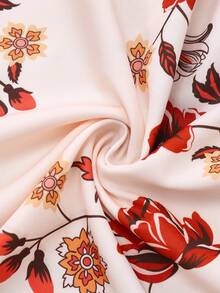 女士优雅印花收腰喇叭连衣裙搭配针织开衫套装，情人节穿搭，约会之夜两件套，春季款 - 亮橙色 - 查看 4