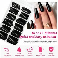 100pc Colored Coffin Press On Nails Long Ballerina False Fake Nail Tips Full Cover Manicure Design Acrylic Nails For Women Teen FFgirls (Black){Inchcolor_nameinch:InchBlackinch} - Black - 查看 4