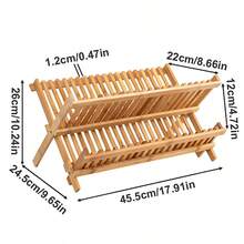 Bamboo Dish Drainer Folding 2Tiers Plate Mug Rack Stand Holder Kitchen Tidy Rack - Brown - View 2