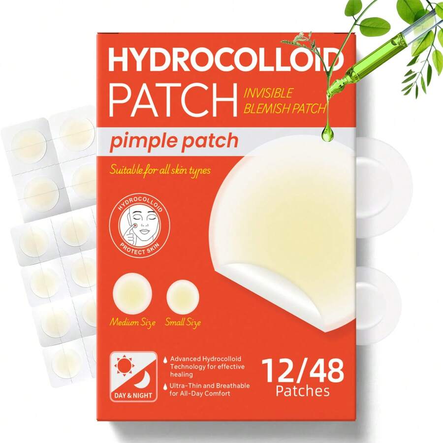 48pcs/12pcs Tea Tree Oil Acne Patches, Hydrocolloid Material, Pore Cleansing, Moisturizing, Smoothing Skin, Acne Clearing Patches - White - View 1