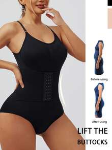 1pc High Waist Snap Closure Shapewear Bodysuit, Tummy Control Waist Cincher, Butt Lifter, Body Shaper For Women - Black - View 3