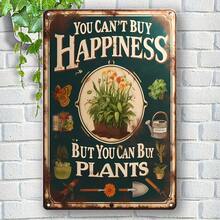Vintage 'You Can't Buy Happiness, But You Can Buy Plants' Metal Sign - Rustic Wall Decor For Home, Garden, Cafe, Bar - 7.9inch X 11.9inch, Iron Material, Garden Decoration | Vintage Metal Sign | Iron Wall Art, Metal Outdoor Decor - Multicolor - View 2