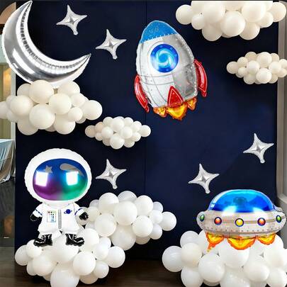 14 piezas Conjunto de globos Sueño espacial, incluye globo cohete, globo astronauta, globo nube degradada, globo luna, globo platillo volante, globo estrella cuadrilateral, globo de aluminio espacial, adecuado para fiesta espacial, cumpleaños, decoración de fiesta con tema de sueño espacial, fiesta de cumpleaños con tema de galaxia del espacio exterior, fiesta de cumpleaños de astronauta