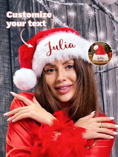 Custom Santa Hat, Xmas Personalized Hat, Custom Text,Christmas Santa Hat, Personalized Santa Hat With Name, Santa Hat For Kids And Adults, Custom Gift