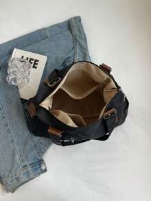 Bolso de mano y bolso de hombro de unicolor con múltiples bolsillos, diseño unisex de moda