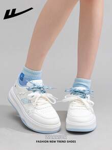 1 Pair WARRIOR Women's Thick Sole Lace-Up Soft Bottom Casual Shoes, Low-Top Outdoor Flat Shoes, Round Toe Low Heel Non-Slip Solid Color Elegant Soft Bottom Hiking Shoes, Suitable For Students, Graduation Photos, Flat Shoes, Low-Top Leather Sports Skateboard Shoes