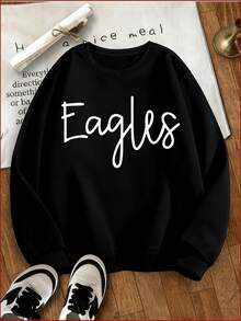 Black Eagles Oversized Crewneck Sweatshirt Women Casual Long Sve Pullover Top Fashion Streetwear Graphic Sweatshirt For Everyday Wear And Sports Team Fan Gifts - màu đen - Xem 2