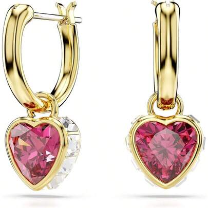 Chroma Drop Earrings Red Heart Shaped Crystals In A GoldTone Plated Setting