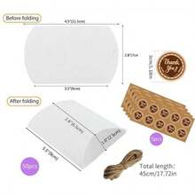 10个/30个/50个装可折叠牛皮纸枕形礼盒，配麻绳，感谢礼盒，适用于婚礼、新娘送礼会、生日、新年和节日礼品包装盒 - 彩色 - 查看 5