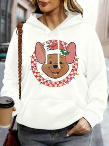 Disney Women Hoodie White Mickey Mouse Christmas Lights Print Holiday Party Casual Wear - White - View 1