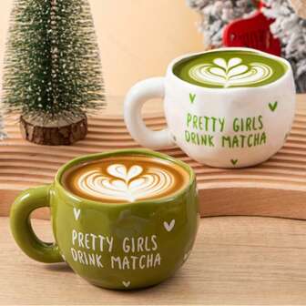 1/4pcs 285ml/9.5OZ Heart-Shaped Matcha Ceramic Coffee Mugs, Asymmetrical Handmade Ceramic Matcha Cups Suitable For Coffee, Milk, Juice, Latte, Cappuccino, Perfect Gift For Friends And Lovers