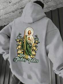 Sudadera con capucha y manga larga para hombre con un estampado moderno, ideal para otoño e invierno. Luce un motivo de , símbolo de fe y estilo, y está confeccionada en un tejido suave y cómodo, perfecto para el día a día. Su diseño gráfico desenfadado incluye un bolsillo delantero. - Gris Claro - Ver 1