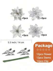 36 件人造一品红闪光花装饰套装、红金假花装饰、带夹子和花枝的人造花树装饰、花环装饰、窗户壁炉装饰、DIY 花环、派对装饰用节日配件、树装饰、人造树吊坠装饰、新年婚礼派对装饰、返校情人节 - 彩色 - 查看 17