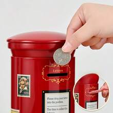 1 pieza Hucha de hierro con estilo vintage, caja de dinero, diseño clásico de buzón británico, tarro de ahorro redondo con tapa abatible, alcancía decorativa, perfecta como regalo de Año Nuevo o cumpleaños para amigos y familiares, o como accesorio de escritorio.
