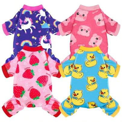 TFKI 4 Pack Dog Pajamas Soft Lightweight Dog Recovery Suit  Clothes For Small Medium Female Boys Girls Dogs Cats L (Back: 14"Chest: 18" Neck: 10.6" Unicorn Pig Strawberry Duck)