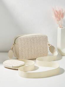 1pc Girls' Mini Wave Pattern Embossed Letter Pouch, Phone Wallet Coin Purse - Braided Apricot - View 5