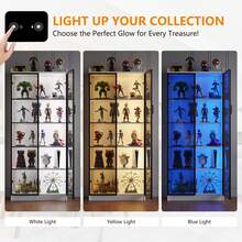 Display Cabinet With Adjustable Shelves, 65" Tall Bookcase With LED Lights/Human Sensor, 5 Tier Display Case For Collectibles Bedroom Living Room Office, Black - Transparent Acrylic Doors - Xem 5