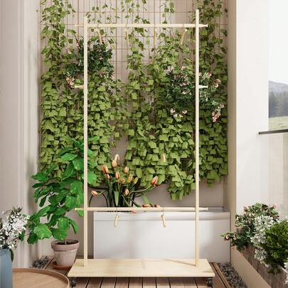 Estante de madera maciza para secar ropa con 6 perchas de madera, diseño ahorra espacio, estante ajustable y ruedas para fácil movilidad - perfecto para dormitorio, sala de estar o entrada