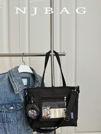 Bolso de tote de unicolor de moda para mujeres, bolso grande de capacidad simple y minimalista para la escuela/trabajo, versátil y elegante