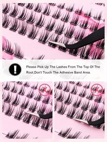 144Pcs C Curl Self Adhesive Individual Cluster Lashes Fox Eye DIY Lash Extension Set Cat Eye Look Natural Press On Segmented Lashes No Glue Needed Spikes Eyelashes Extension - màu đen - Xem 5
