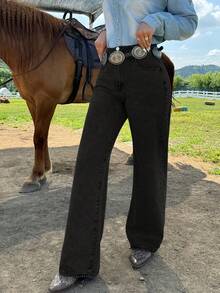 Klassische Damen-Jeans mit geradem Bein – mittelhoher Bund, Vintage-Waschung, praktische Taschen und Knopfleiste für den lässigen Alltag