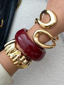 1件/3件/套 几何夸张镂空大水滴金属开口手镯，奢华，适合婚礼、派对、度假、日常休闲、街拍、假日派对、女士、情侣、节日、生日等场合，百搭熔岩不对称条纹手镯礼品 - 手鐲 - 查看 10