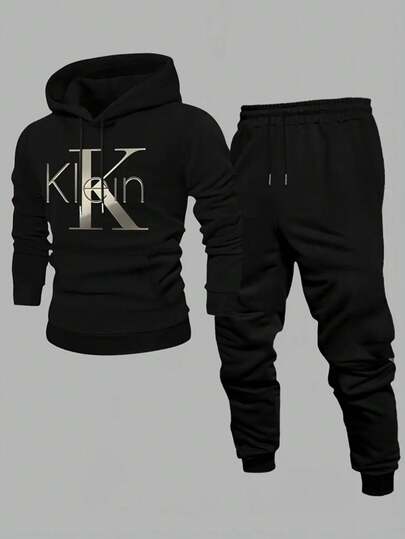 Hombre008 conjunto de sudadera con capucha Conjunto Casual para Hombre de sudadera con Capucha y Pantalones de Chándal Estampado Gráfico KIK Tejido de Corte RegularManga LargaCapucha con CordónBolsillosColección Ot