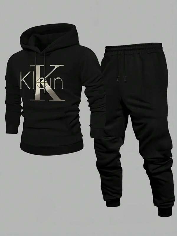 Hombre008 conjunto de sudadera con capucha Conjunto Casual para Hombre de sudadera con Capucha y Pantalones de Chándal Estampado Gráfico KIK Tejido de Corte RegularManga LargaCapucha con CordónBolsillosColección Ot