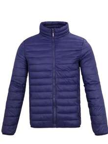 Men's Casual Cotton-Padded Jacket, Thick Autumn/Winter Jacket, Horizontal Embossed Texture, Basic And Versatile Style - Royal Blue - View 4