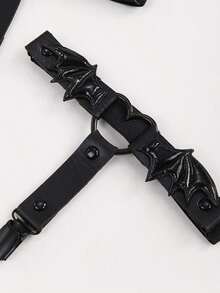 2pcs Women Gothic Style Leg Harness Garter Belt With Bat Wings Decoration And Skirt, Versatile Performance Costume Accessory Halloween Valentine's Day Valentines - 黑色 - 查看 4