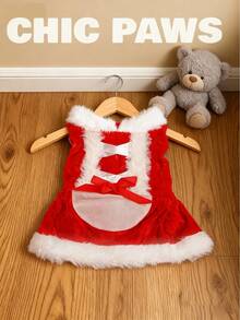 holdhoney Chic Paws Christmas Dog Dress - Pet Costume With White Furry Trim & Bow Detail, Fashionable Holiday Outfit For Yorkie & Small Dogs, Ideal For Christmas Parties, Festive Walks, Family Gatherings & Pet Fashion Shows, Make Your Pet The Star Of Every Holiday Occasion!