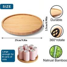 Bamboo Lazy Susan Turntable Organizer, Kitchen Spice Rack & Living Room Snack/Cosmetic Storage, Non-Slip Rotating Tray, Home Essential - 原木色 - 查看 3