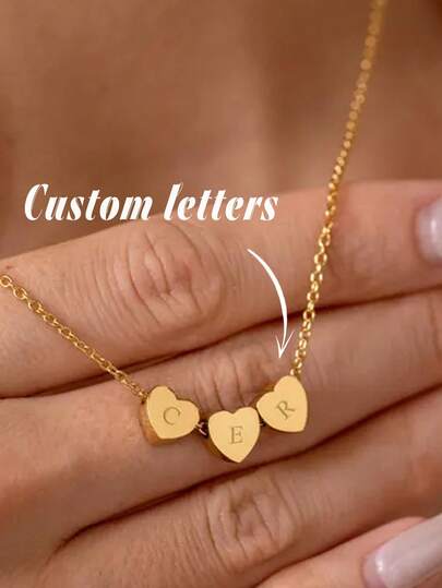 Colar com Inicial de Coração Pequeno, Colar Personalizado com Múltiplos Corações, Colar Personalizado da Família, Presente para Ela, Presente de Natal para Mamãe