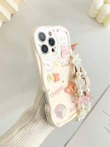 卡通手工装饰米色波浪纹印花保护壳，带链条，兼容 17/17 Pro/17 Pro Max、16/16 Pro Max、15、14、XR/7/8、15 Pro Max、13、14，P12软壳，防摔，彩色彩绘，兼容红米手机，国际版，非国内版 - 彩色 - 查看 5