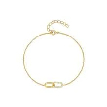 1条925纯银经典双扣立方氧化锆手链，女士日常、派对、生日佩戴 - 金色 - 查看 5