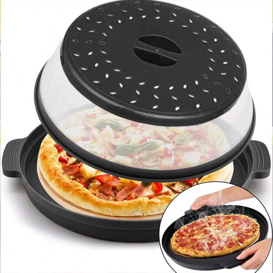 1PC Microwave Splatter Cover & Silicone Mat – Collapsible, Vented, Reusable Food Guard,Microwave Lid With Handle Tray-Resistant Trivet For Pots, Pans, And Kitchen Counter - Black - View 1