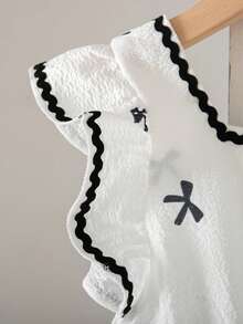 女童休闲蝴蝶印花蝴蝶结拼接设计无袖方领及膝连衣裙，夏季 - 白色 - 查看 4