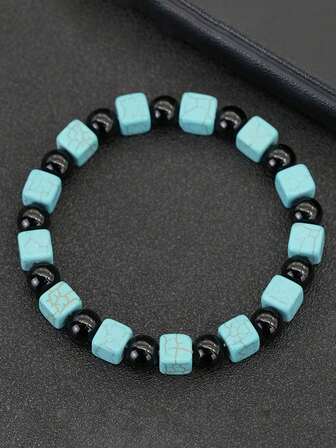 diffone سوار مربع من الفيروز الأنتيكي مصنوع يدويًا، سوار خرز دائري متنوع الأنماط، مجوهرات رائعة للرجال